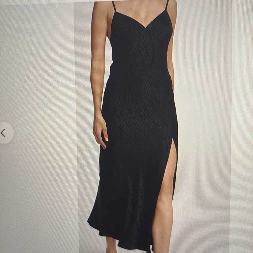 Victoria's Secret Elegant Black Icon satin Spaghetti Strap Maxi dress: medium